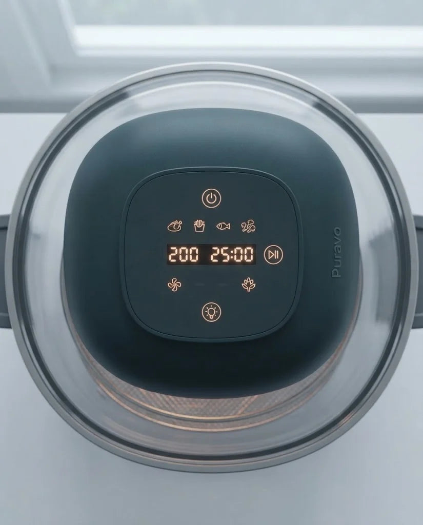 Close-up of the Puravo Glass touch panel reading 200 and 25:00